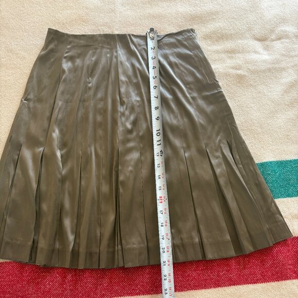 Martin + Osa Pleated Silk Blend Midi Skirt | Dark Moss Green | Size 6 | - Picture 4 of 5